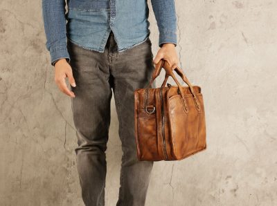 Handmade Vintage Leather Briefcase Messenger Bag for Men-Brown-Display