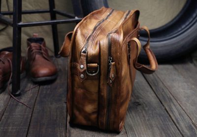 Handmade Vintage Leather Briefcase Messenger Bag for Men-Brown-Side