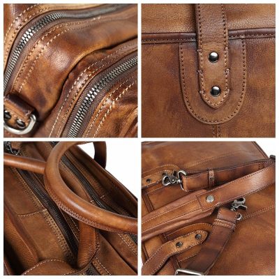 Handmade Vintage Leather Briefcase Messenger Bag for Men-Details-1