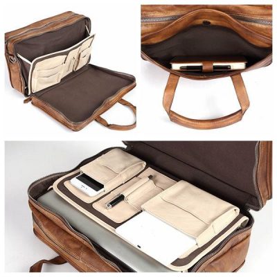 Handmade Vintage Leather Briefcase Messenger Bag for Men-Details-2