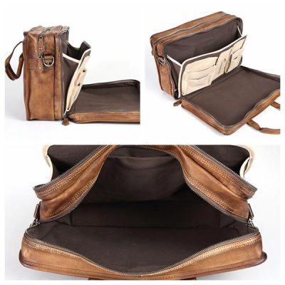 Handmade Vintage Leather Briefcase Messenger Bag for Men-Details