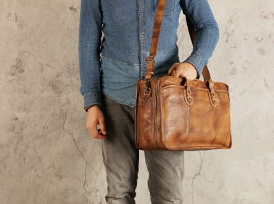 Handmade Vintage Leather Briefcase Messenger Bag for Men-Display