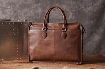 Luxury Vintage Leather Briefcase Shoulder Laptop Business Bag for Men-Brown-Back