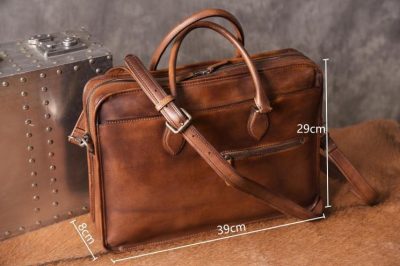 Luxury Vintage Leather Briefcase Shoulder Laptop Business Bag for Men-Brown-Size