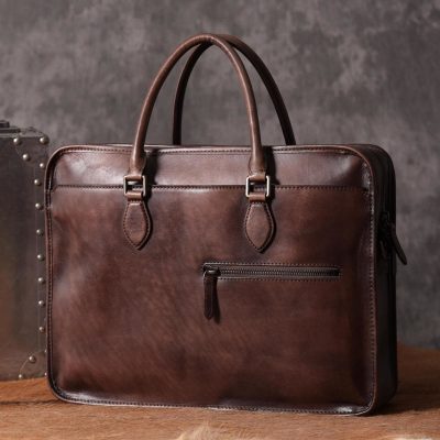 Luxury Vintage Leather Briefcase Shoulder Laptop Business Bag for Men-Coffee