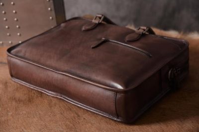 Luxury Vintage Leather Briefcase Shoulder Laptop Business Bag for Men-Coffee-Bottom