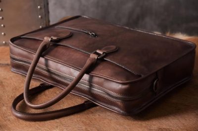 Luxury Vintage Leather Briefcase Shoulder Laptop Business Bag for Men-Coffee-Handle