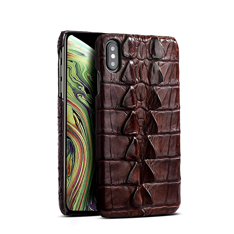 iPhone XS Max, XS Crocodile and Alligator Tail Skin Case - Brown