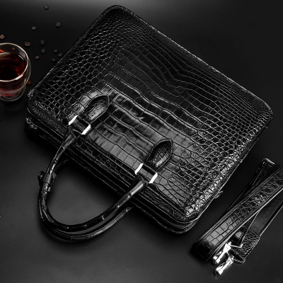 Genuine Alligator Leather Briefcase Laptop Bag Shoulder Bag-Back-Display