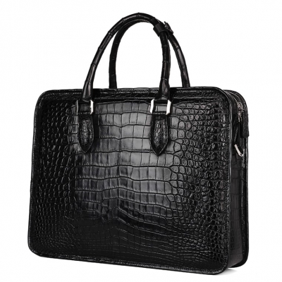 Genuine Alligator Leather Briefcase Laptop Bag Shoulder Bag-Black-Back