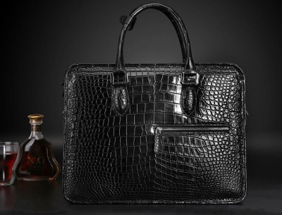 Genuine Alligator Leather Briefcase Laptop Bag Shoulder Bag-Black-Display