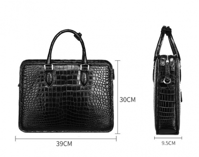 Genuine Alligator Leather Briefcase Laptop Bag Shoulder Bag-Black-Size