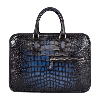 Genuine Alligator Leather Briefcase Laptop Bag Shoulder Bag-Blue