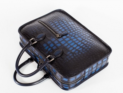 Genuine Alligator Leather Briefcase Laptop Bag Shoulder Bag-Blue-Details