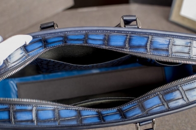 Genuine Alligator Leather Briefcase Laptop Bag Shoulder Bag-Blue-Inside