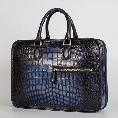 Genuine Alligator Leather Briefcase Laptop Bag Shoulder Bag-Blue-Micro Side