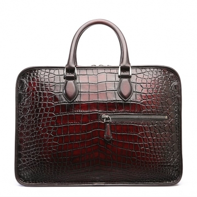 Genuine Alligator Leather Briefcase Laptop Bag Shoulder Bag-Burgundy