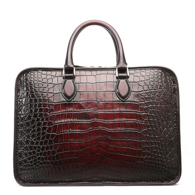 Genuine Alligator Leather Briefcase Laptop Bag Shoulder Bag-Burgundy-Back