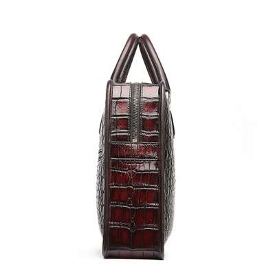 Genuine Alligator Leather Briefcase Laptop Bag Shoulder Bag-Burgundy-Side
