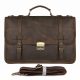 Leather Briefcase Messenger Anti-Theft 14 inch Laptop Business Travel Bags-Brown