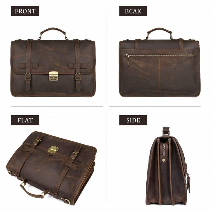 Leather Briefcase Messenger Anti-Theft 14 inch Laptop Business Travel ...
