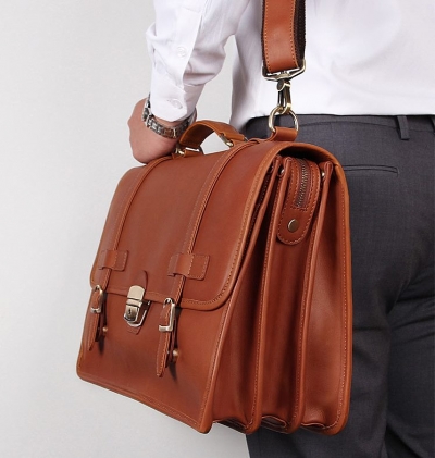 Leather Briefcase Messenger Anti-Theft 14 inch Laptop Business Travel ...